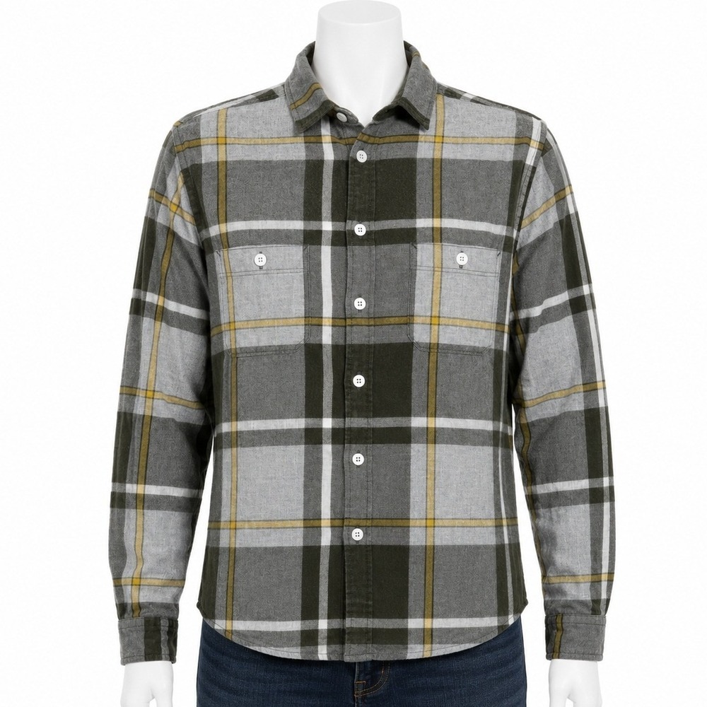 Express Flannel Shirt Mens Small Gray Green Yellow Plaid Button Up Pocket Cotton